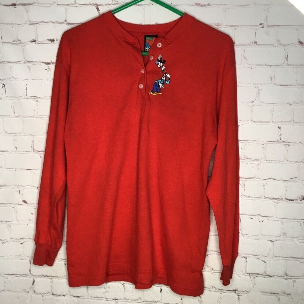 NWOT Mickey Unlimited Red Mickey Embroidery Logo Long Sleeve T-Shirt Men M‎